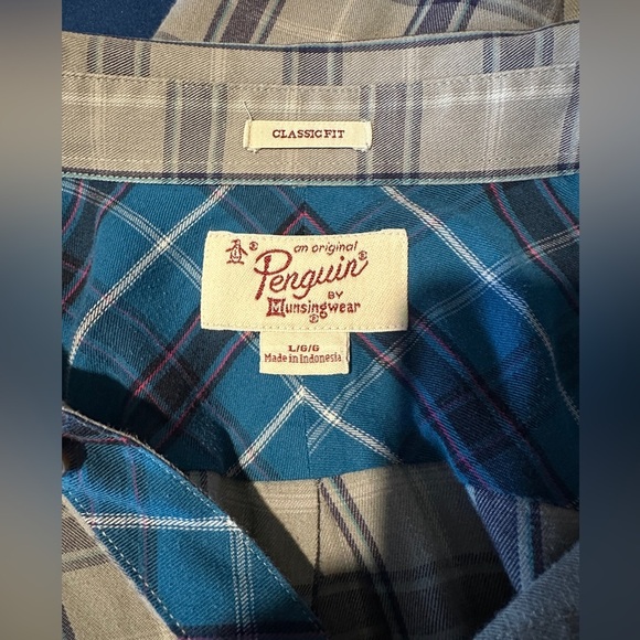 Original Penguin Gray Plaid Long Sleeve Button Up Classic Fit Shirt Size Large - Picture 6 of 10